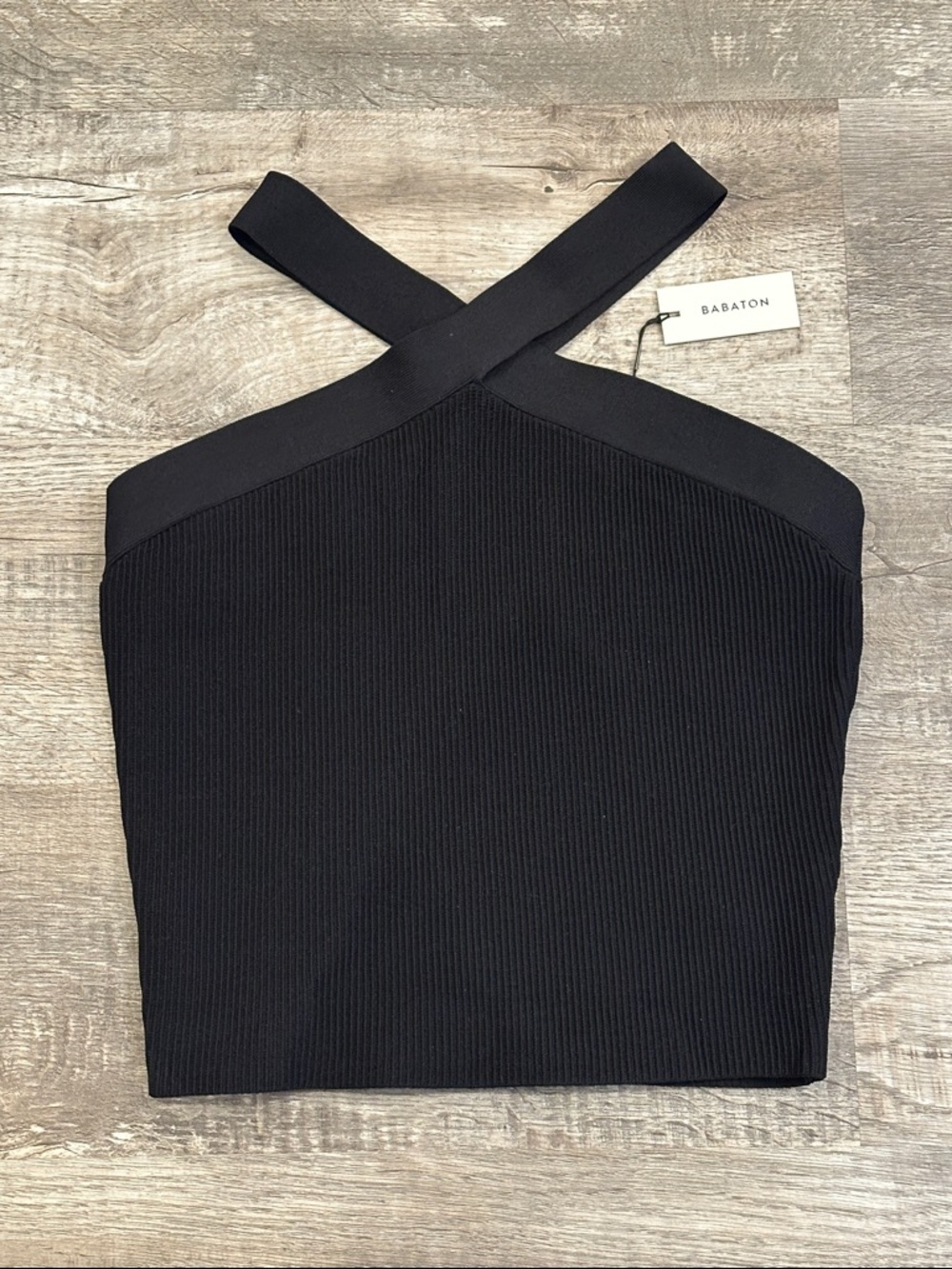 Babaton XL NWT Black Sculpt Knit Cross-Strap Crop Tank